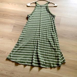 Green and white striped tank top dress